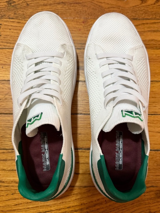 Skechers Shoes - Mark Nason Skechers White Knit Sneakers with Green Heel Accents Women 9